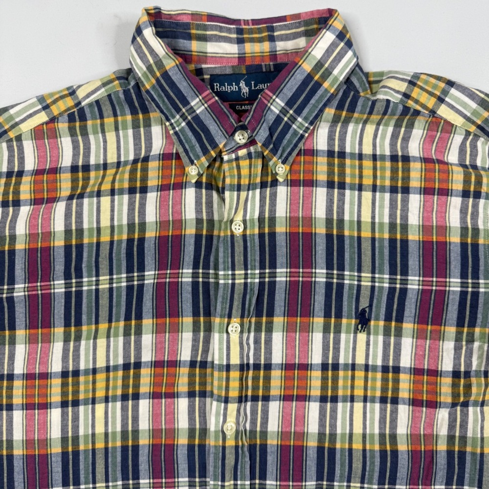 Ralph Lauren Button Down Shirt Mens XL Multi Color Plaid Classic Fit Short Slv - Picture 1 of 9